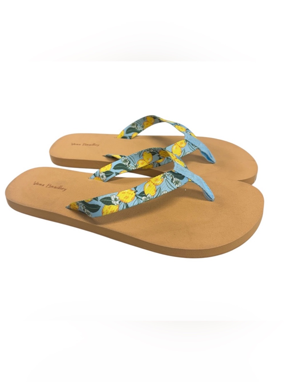 Vera Bradley Soft Webbing Strap Lemon Grove Tan Footbed Flip Flops Large NWOT
